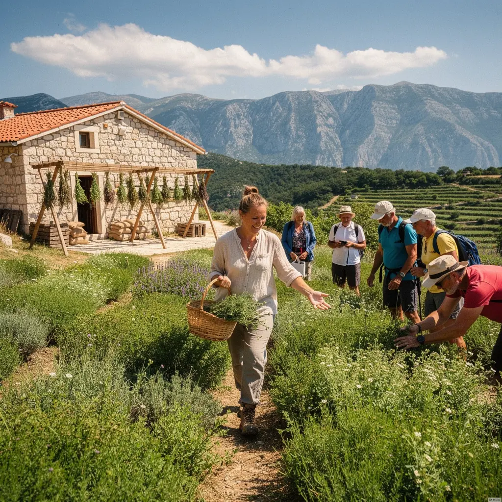 Zeleni čaj sa sušenim biljem i voćem, prikazan u elegantnoj šalici.